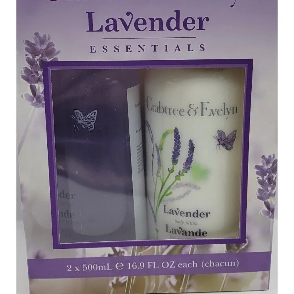 Crabtree & Evelyn Lavender Bath and Shower Gel & Body Lotion 16.9 Oz Bottles Set